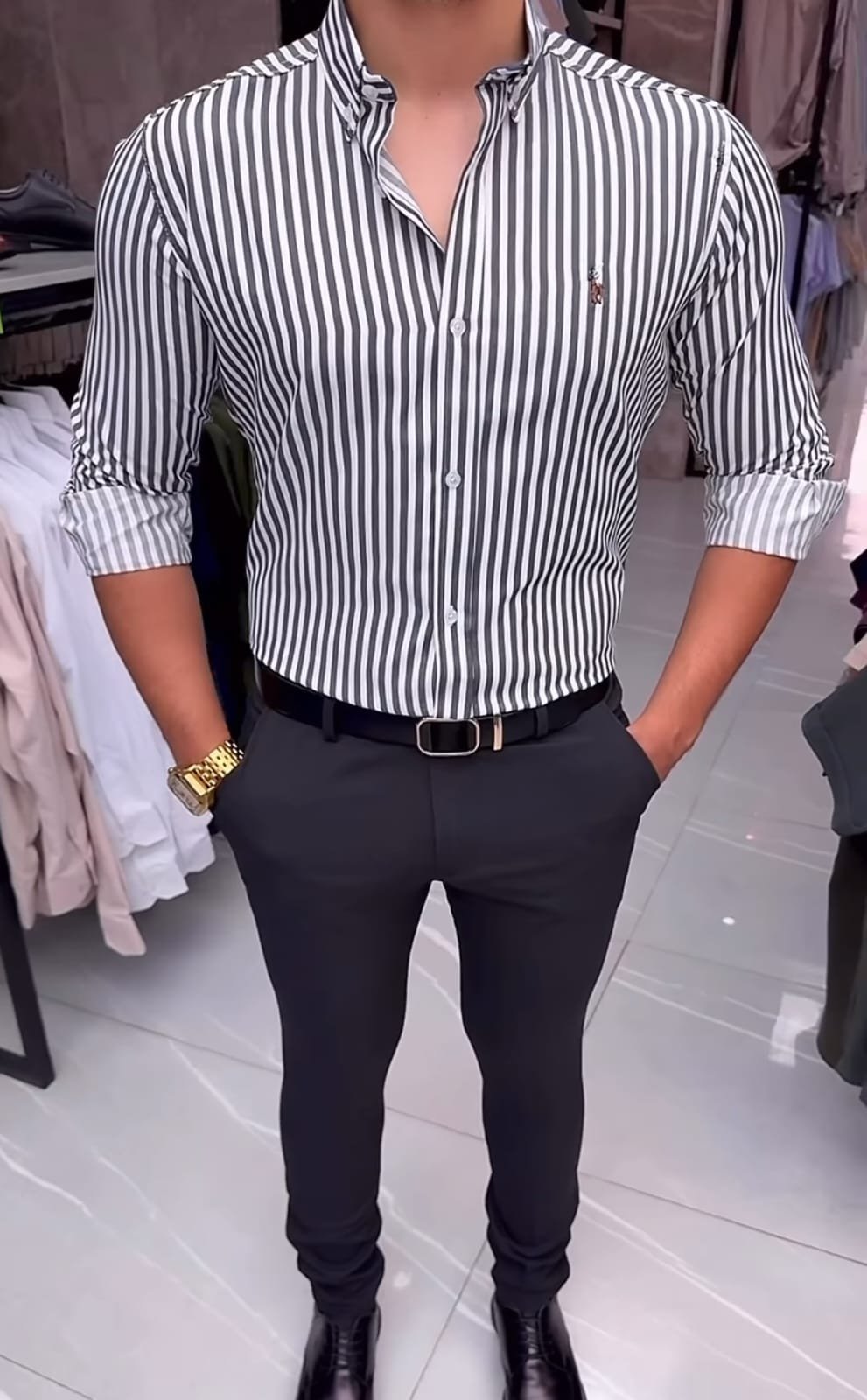 Black & White Pinstripe Shirt Combo